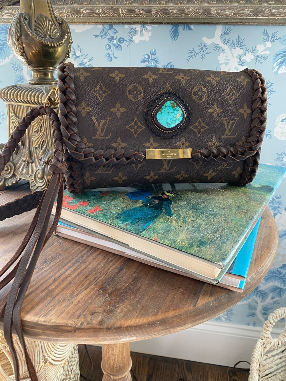 Louis Vuitton Brown Monogram Turquoise-Accent Clutch - Picture 1 of 5